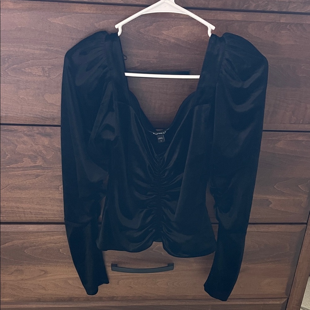 Express Black Velvet Ruched Blouse